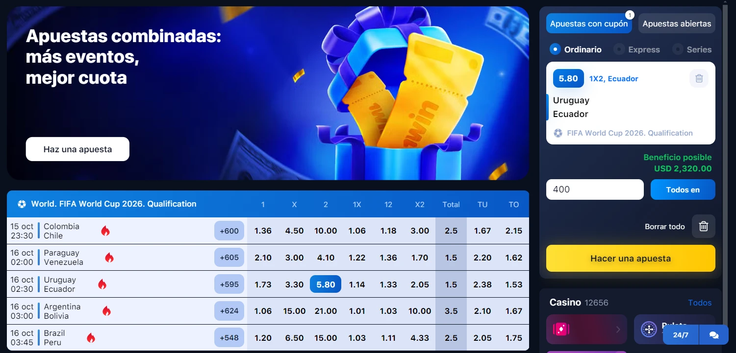 Apuestas y casino en 1win Bolivia